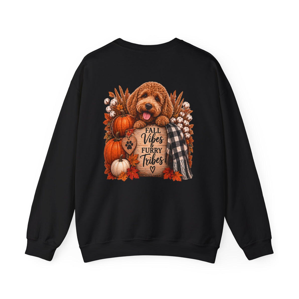 Fall Vibes Furry Tribes Dog Sweatshirt | Pumpkin Plaid Cozy Autumn