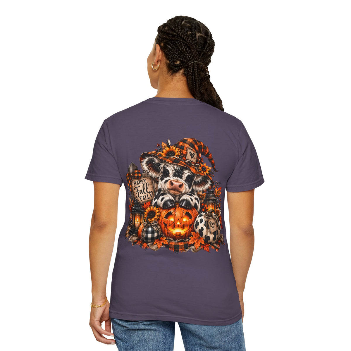 Cow Pumpkin Halloween Sweatshirt | Cow with Jack-O'-Lantern and Sunflowers