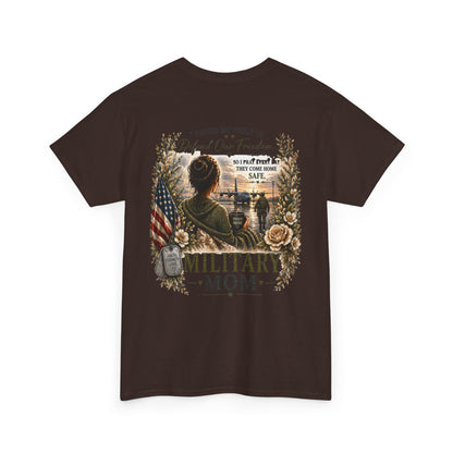 Military Mom Tee — “I Raised My Child to Defend Our Freedom” Patriotic Shirt