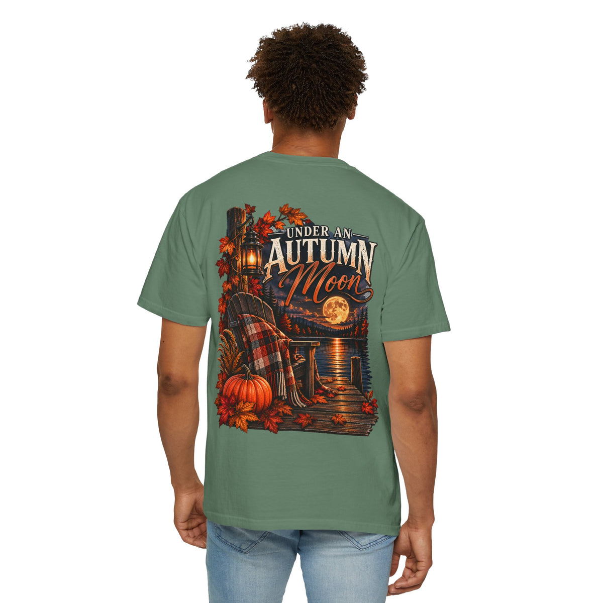 Under an Autumn Moon T-Shirt | Fall Lake Scene, Pumpkins & Plaid