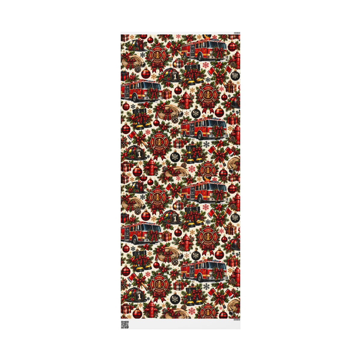Firefighter Christmas Wrapping Paper – Holiday Firetruck & Badges Gift Wrap