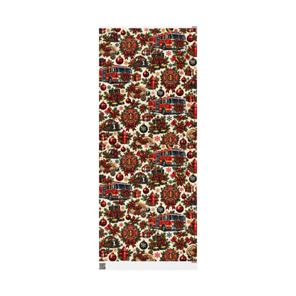 Firefighter Christmas Wrapping Paper – Holiday Firetruck & Badges Gift Wrap