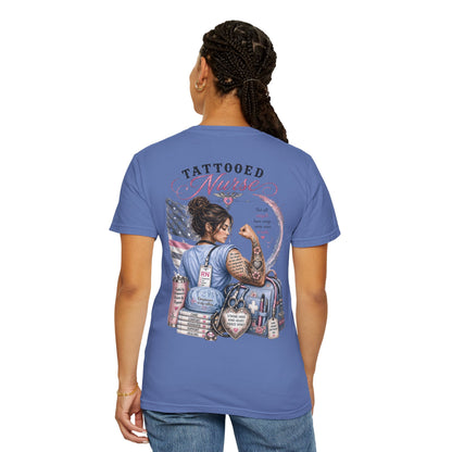 Tattooed Nurse T-Shirt — "She Wears Her Heart on Her Sleeve" RN Back Design