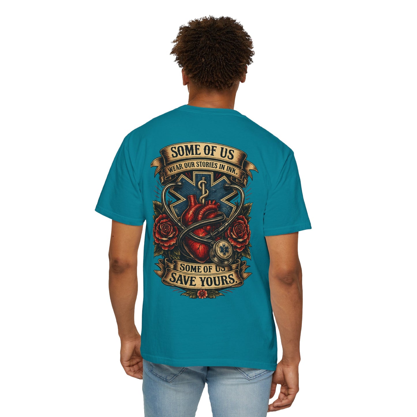 Paramedic Tattoo Heart T‑Shirt — "Some of Us Wear Our Stories in Ink, Some of Us Save Yours"