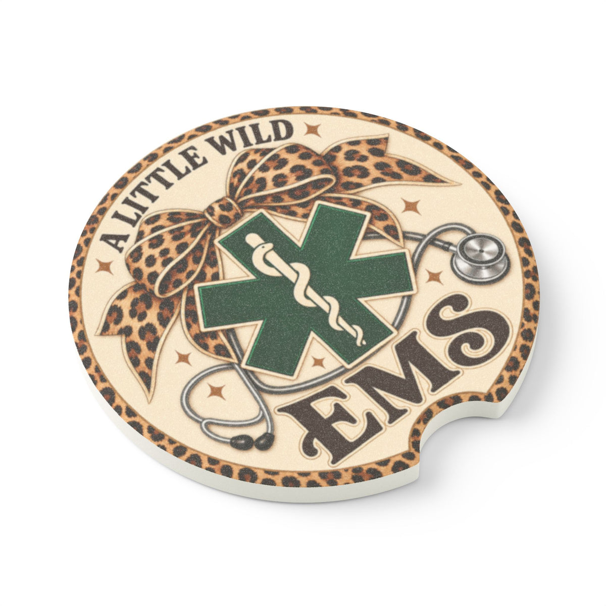 EMS 'A Little Wild' Soapstone Car Coaster – Leopard Bow Medical Symbol