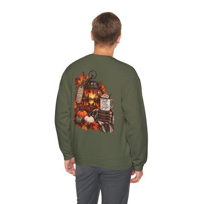 Autumn Lantern Pumpkin Stack Sweatshirt | Cozy Fall Leaves Scene
