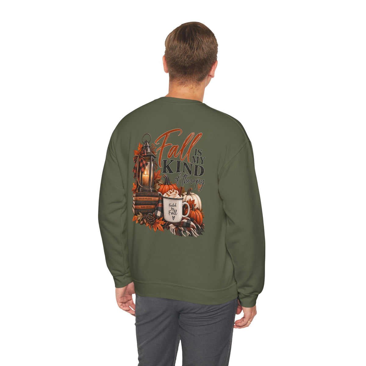 Fall Is My Kind Of Therapy Sweatshirt | Autumn Leaves Lantern Coffee Pumpkin