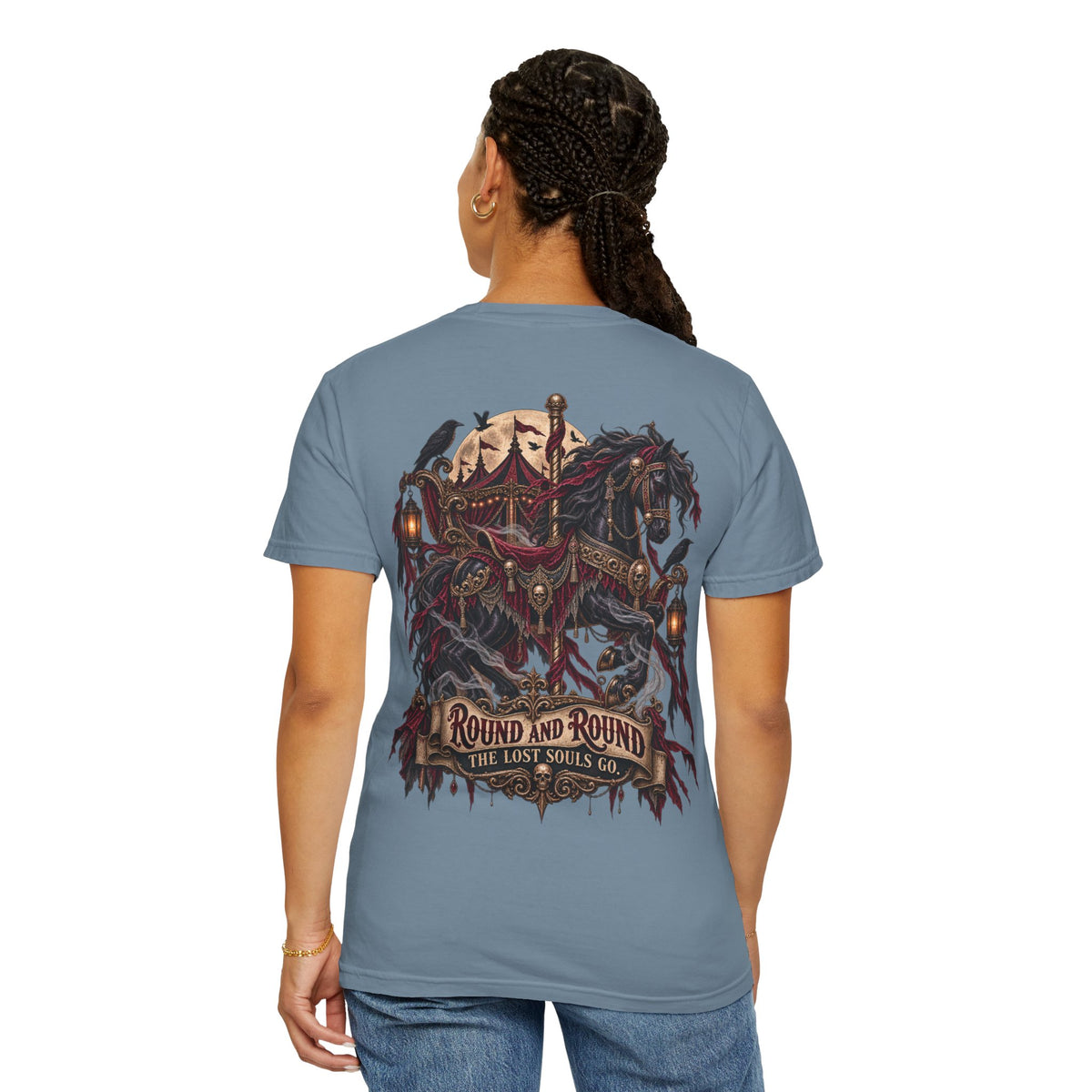Round and Round the Lost Souls Go | Haunted Carousel Gothic Circus Shirt