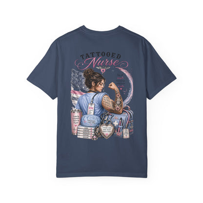 Tattooed Nurse T-Shirt — "She Wears Her Heart on Her Sleeve" RN Back Design