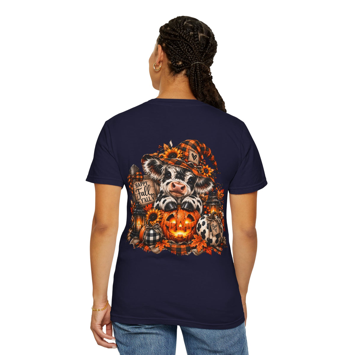 Cow Pumpkin Halloween Sweatshirt | Cow with Jack-O'-Lantern and Sunflowers