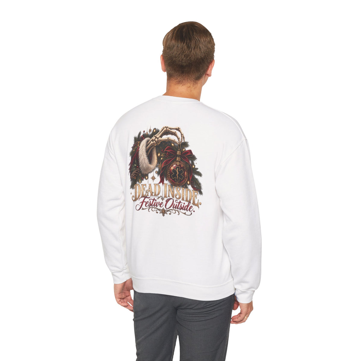 Dead Inside Festive Outside EMS Christmas Sweatshirt, Funny Paramedic Gift, EMT Holiday Crewneck, First Responder Dark Humor