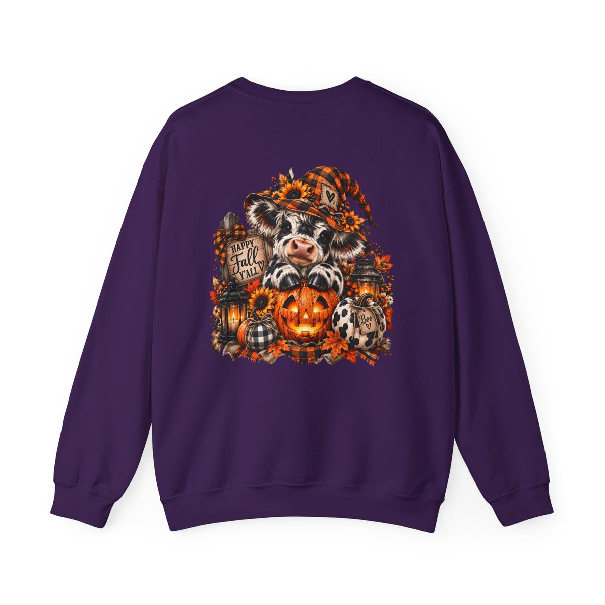 Cow With Pumpkin Halloween Sweatshirt | Fall Farm Animal Graphic