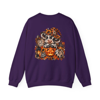 Cow With Pumpkin Halloween Sweatshirt | Fall Farm Animal Graphic