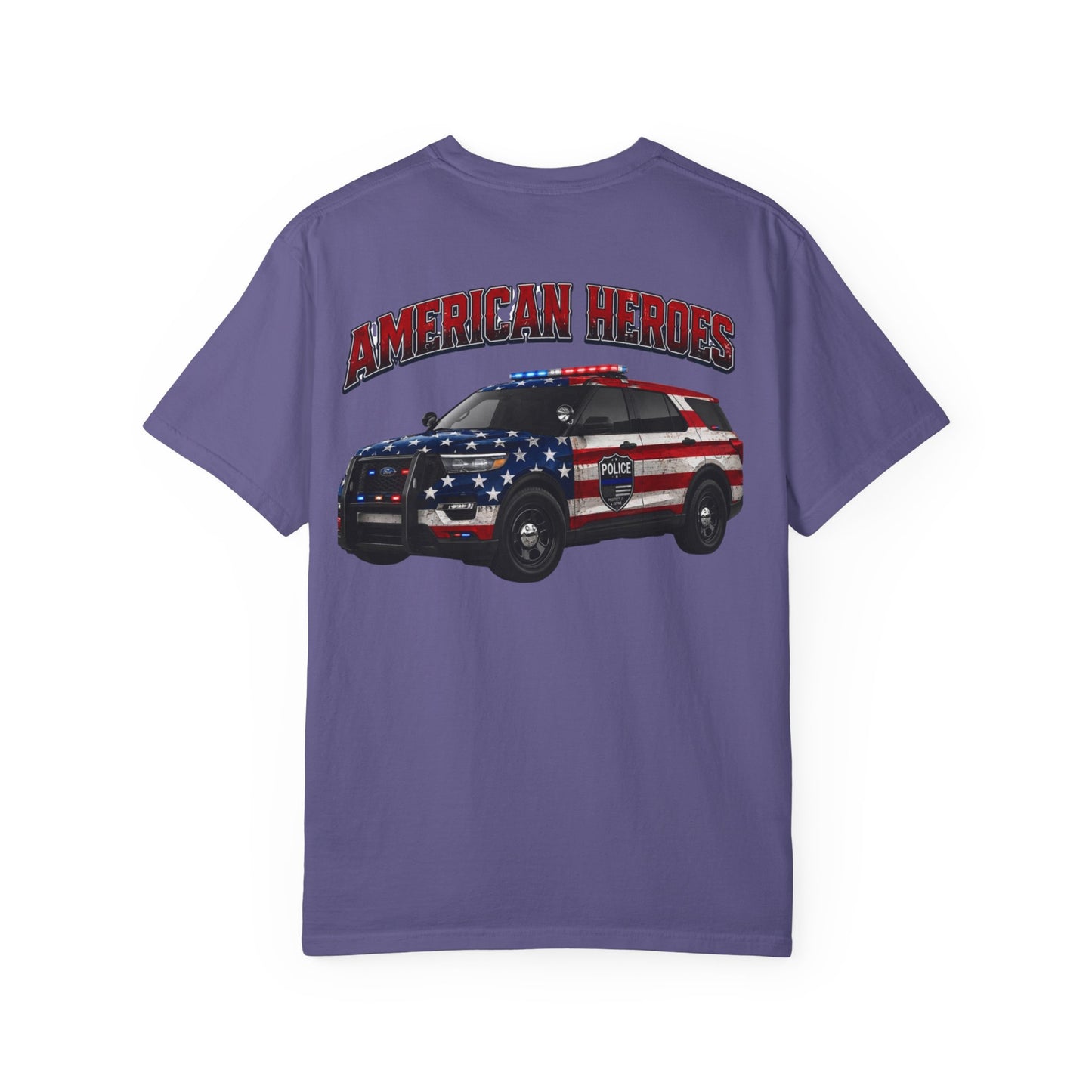 American Heroes Police SUV Tee — "AMERICAN HEROES" Patriotic Flag Graphic T-Shirt