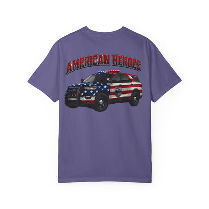 American Heroes Police SUV Tee — "AMERICAN HEROES" Patriotic Flag Graphic T-Shirt