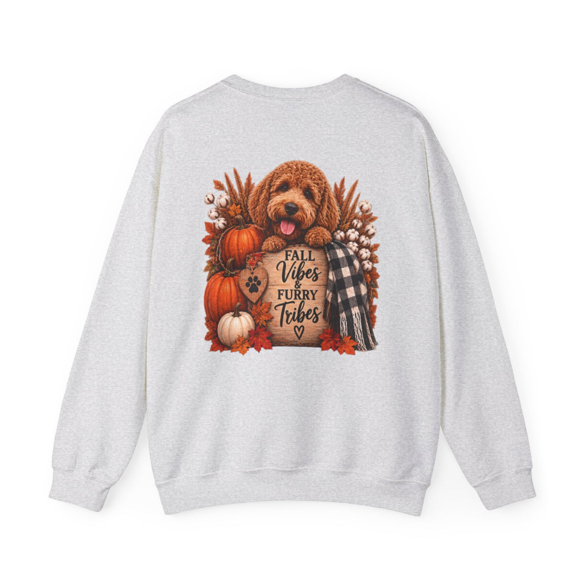 Fall Vibes Furry Tribes Dog Sweatshirt | Pumpkin Plaid Cozy Autumn