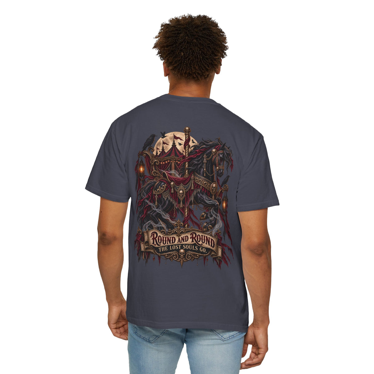 Round and Round the Lost Souls Go | Haunted Carousel Gothic Circus Shirt