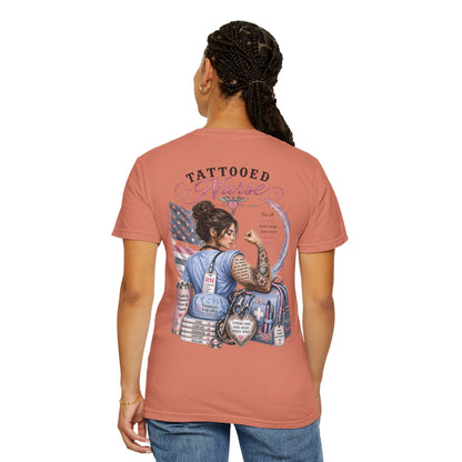 Tattooed Nurse T-Shirt — "She Wears Her Heart on Her Sleeve" RN Back Design