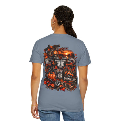 EMS Fall Into Saving Lives | Fall Paramedic EMT T-Shirt & Sweatshirt | First Responder Autumn Apparel