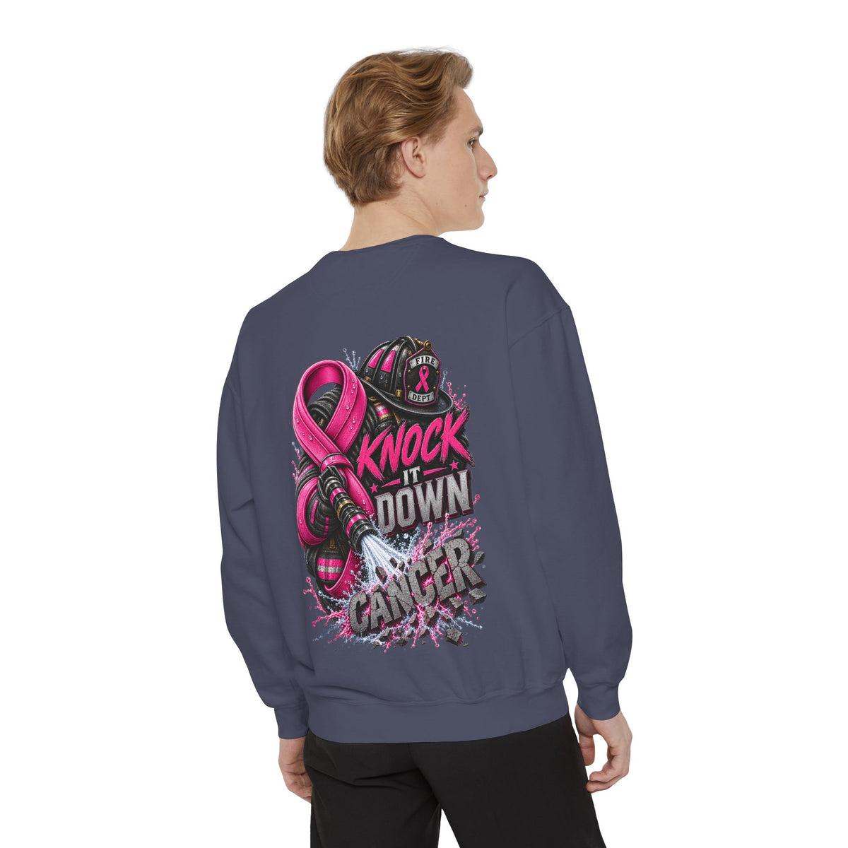 Breast Cancer Awareness Sweatshirt  Firefighter edition— "Knock It Down Cancer" Crewneck