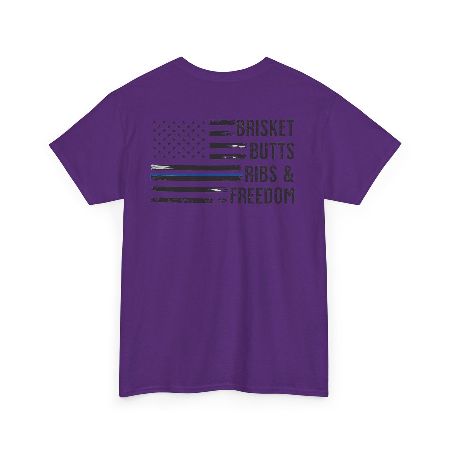 Thin Blue Line Patriotic BBQ Shirt Brisket Butts Ribs Smoker Tee | American Flag Grill