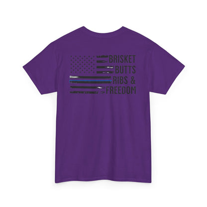 Thin Blue Line Patriotic BBQ Shirt Brisket Butts Ribs Smoker Tee | American Flag Grill