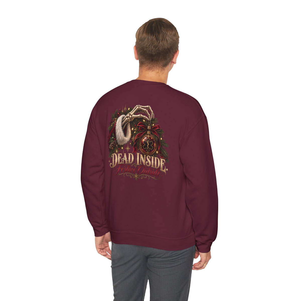 Dead Inside Festive Outside EMS Christmas Sweatshirt, Funny Paramedic Gift, EMT Holiday Crewneck, First Responder Dark Humor