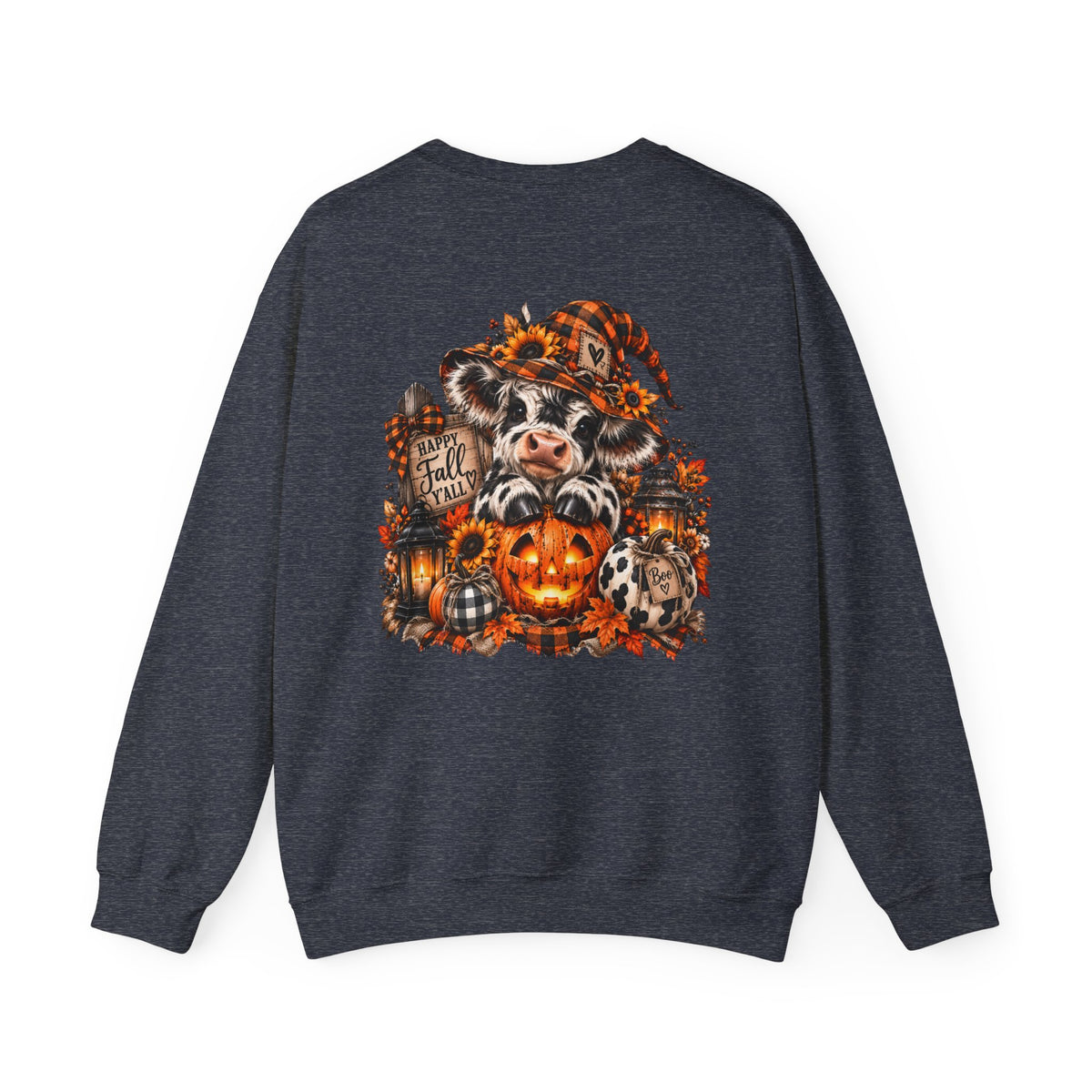 Cow With Pumpkin Halloween Sweatshirt | Fall Farm Animal Graphic