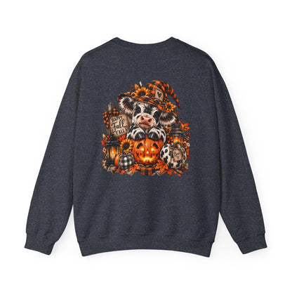 Cow With Pumpkin Halloween Sweatshirt | Fall Farm Animal Graphic