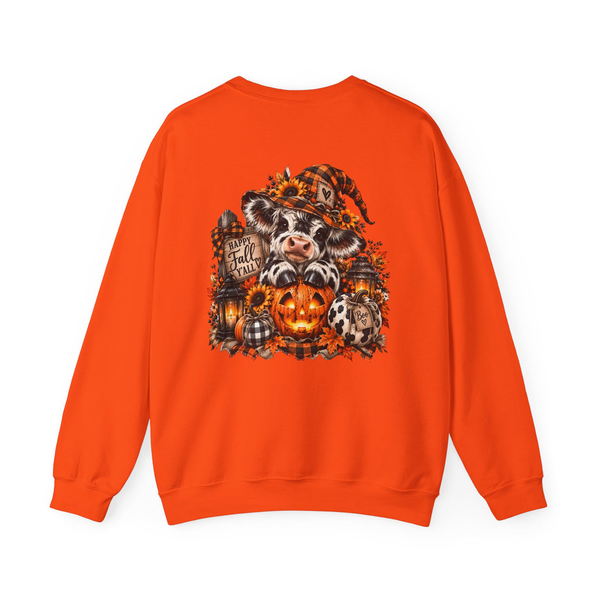 Cow With Pumpkin Halloween Sweatshirt | Fall Farm Animal Graphic