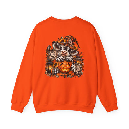 Cow With Pumpkin Halloween Sweatshirt | Fall Farm Animal Graphic