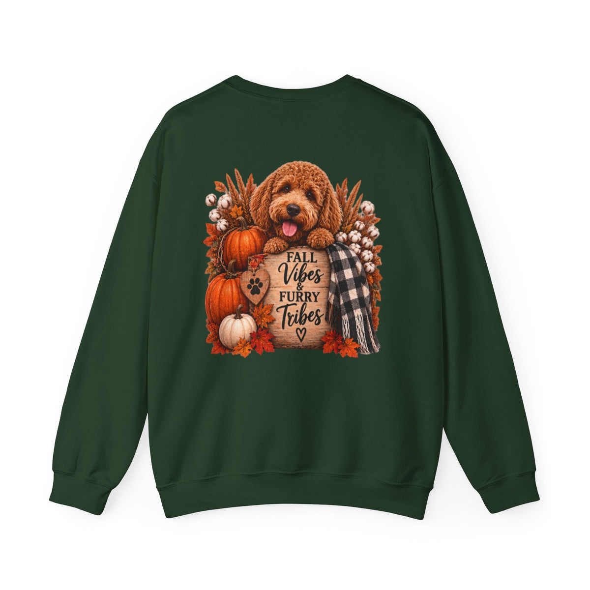 Fall Vibes Furry Tribes Dog Sweatshirt | Pumpkin Plaid Cozy Autumn