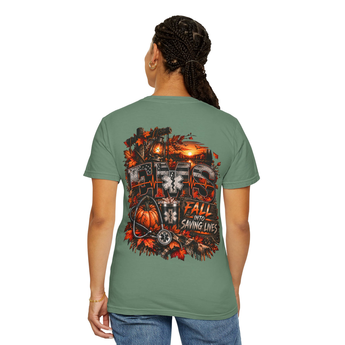 EMS Fall Into Saving Lives | Fall Paramedic EMT T-Shirt & Sweatshirt | First Responder Autumn Apparel