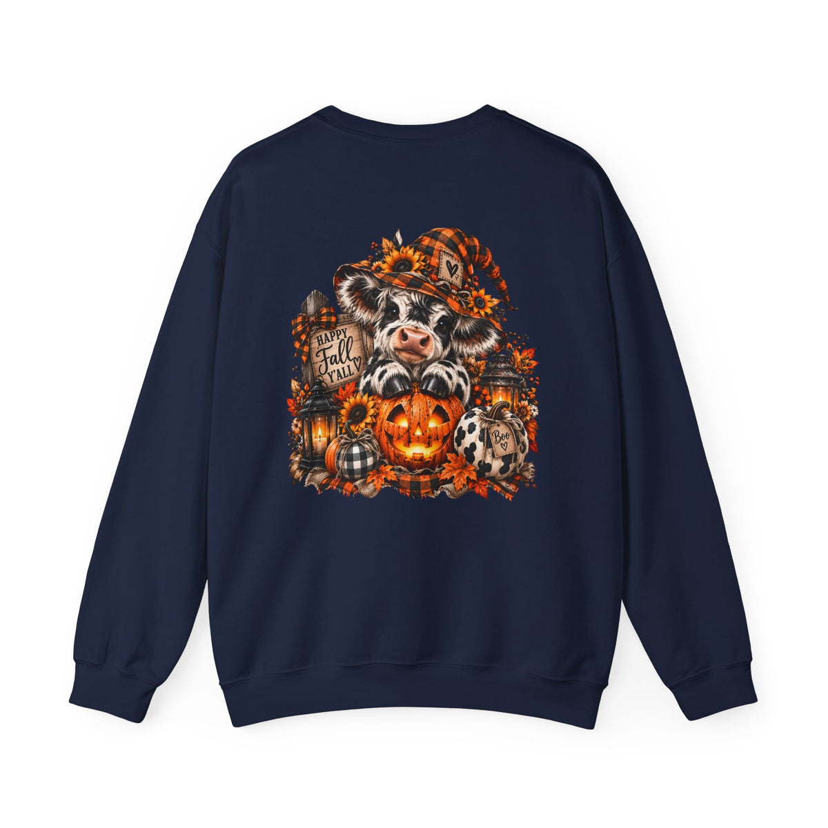 Cow With Pumpkin Halloween Sweatshirt | Fall Farm Animal Graphic