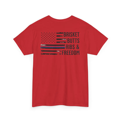 Thin Blue Line Patriotic BBQ Shirt Brisket Butts Ribs Smoker Tee | American Flag Grill