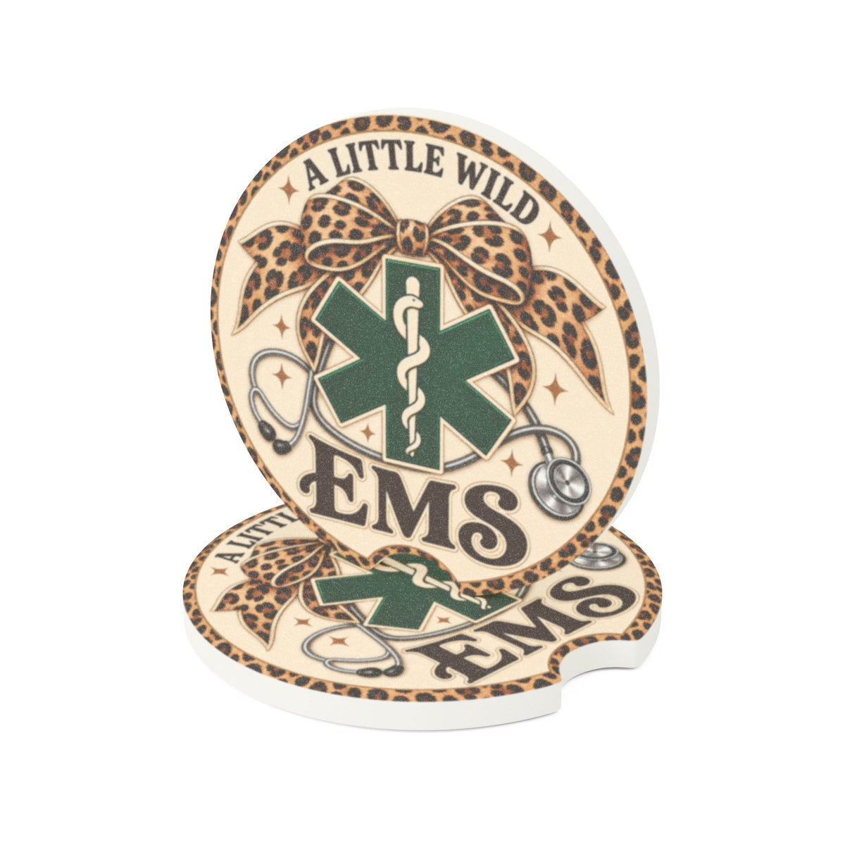 EMS 'A Little Wild' Soapstone Car Coaster – Leopard Bow Medical Symbol