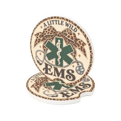 EMS 'A Little Wild' Soapstone Car Coaster – Leopard Bow Medical Symbol