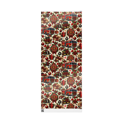 Firefighter Christmas Wrapping Paper – Holiday Firetruck & Badges Gift Wrap