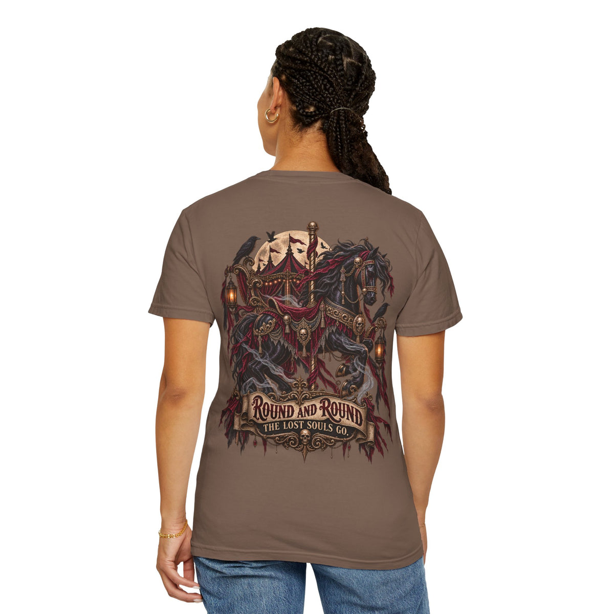Round and Round the Lost Souls Go | Haunted Carousel Gothic Circus Shirt