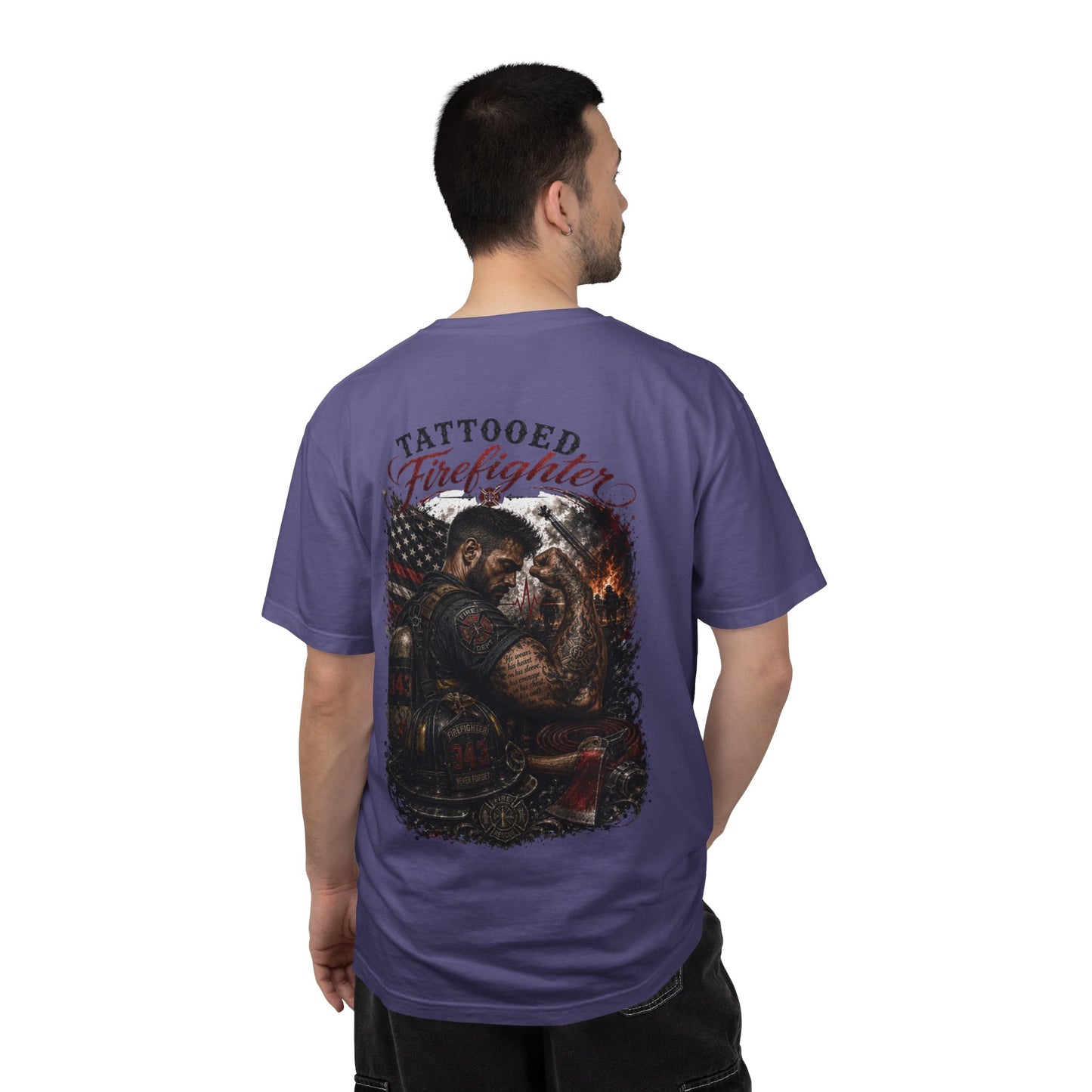 Firefighter Tribute T-Shirt — "343 Never Forget" Fire Rescue Back Design