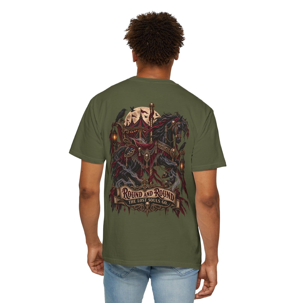 Round and Round the Lost Souls Go | Haunted Carousel Gothic Circus Shirt