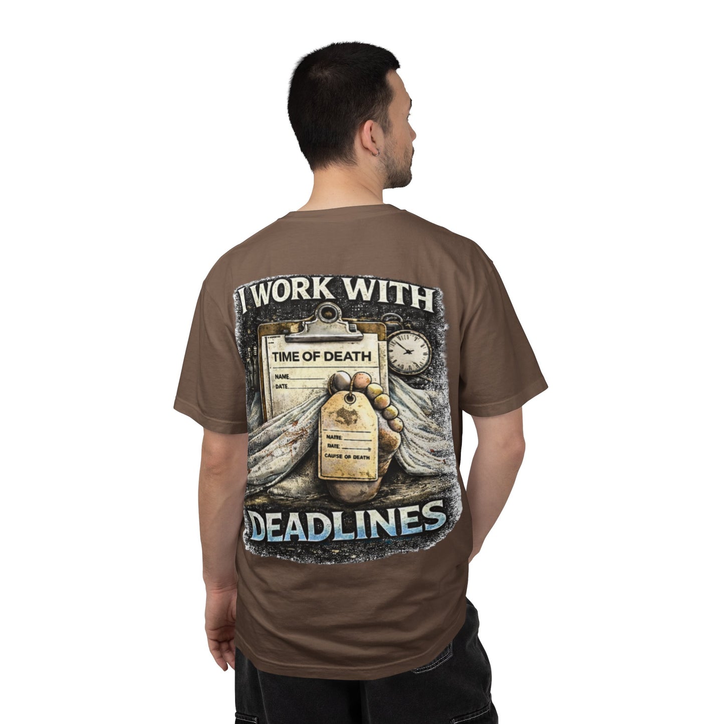 I Work With Deadlines dark humor Medical Examiner T-shirt | Paramedic First Responder