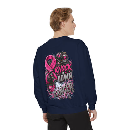 Breast Cancer Awareness Sweatshirt  Firefighter edition— "Knock It Down Cancer" Crewneck