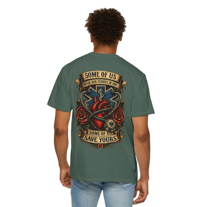 Paramedic Tattoo Heart T‑Shirt — "Some of Us Wear Our Stories in Ink, Some of Us Save Yours"