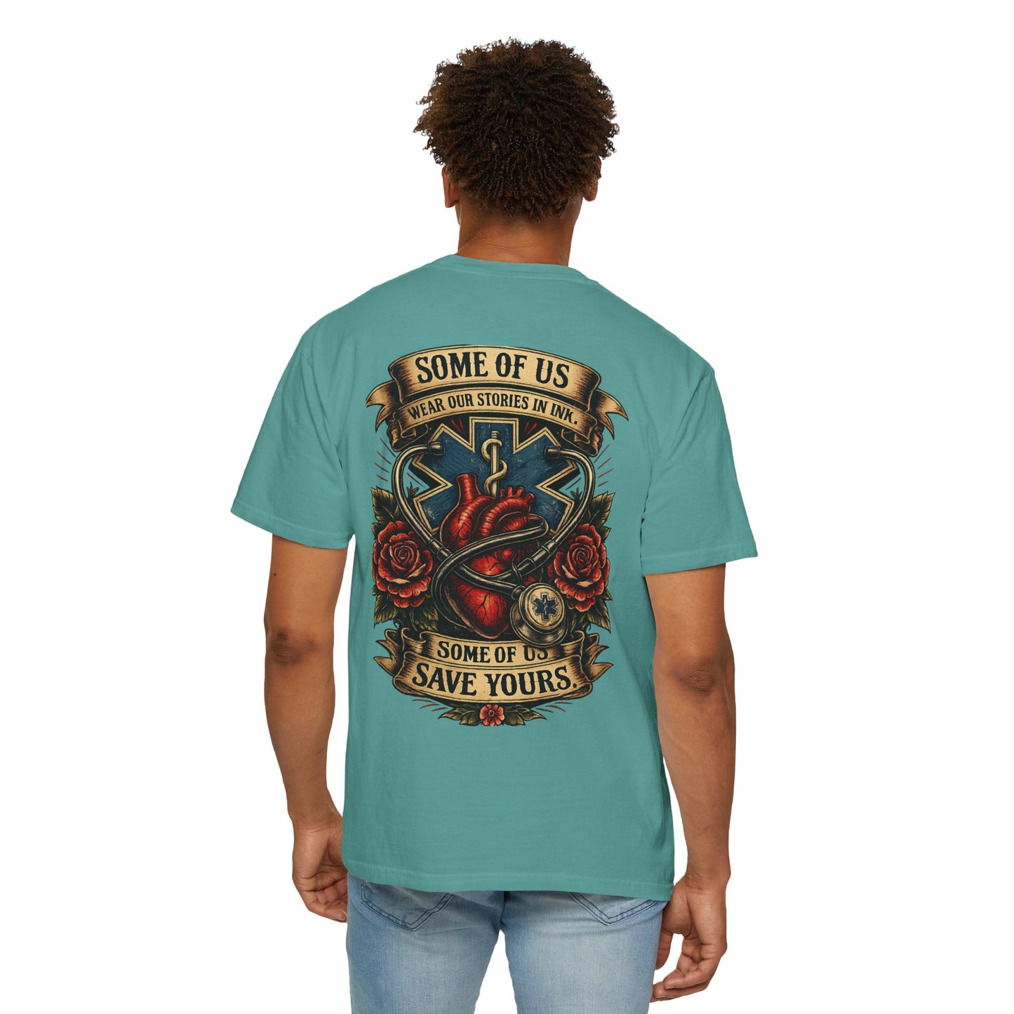 Paramedic Tattoo Heart T‑Shirt — "Some of Us Wear Our Stories in Ink, Some of Us Save Yours"