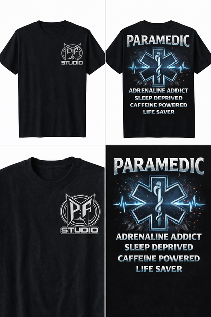 Adrenaline & Caffeine EMT Paramedic Tee | First Responder Typography