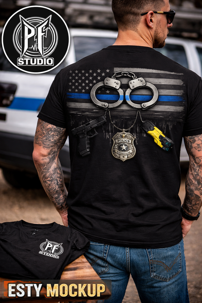 Blue Line Flag Police Support T-Shirt