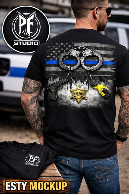 Blue Line Flag Police Support T-Shirt, police gift, officer gear