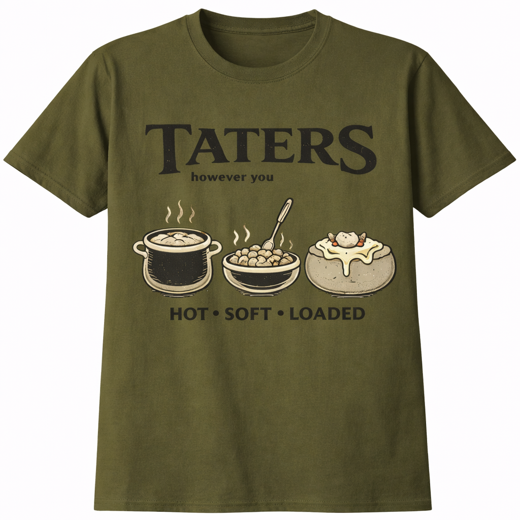 Taters Potato Lover Tee | Funny Comfort Food Graphic Shirt, Country Humor