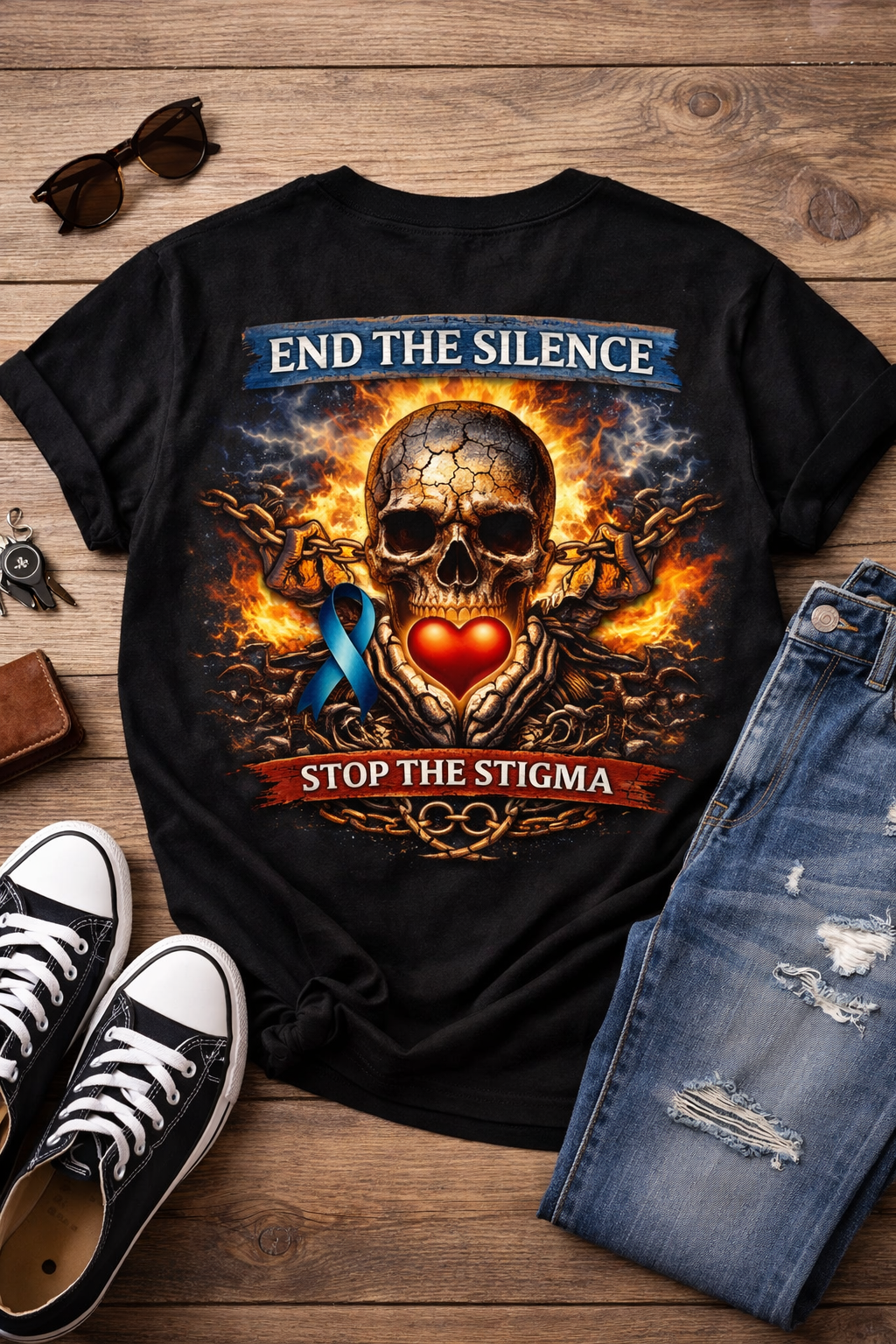 End The Silence Skull Mental Health Awareness Tee | Stop The Stigma